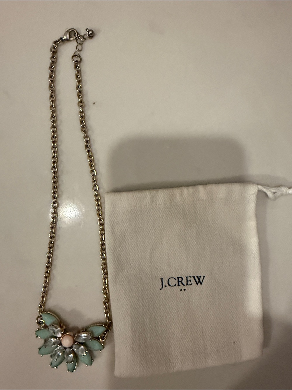 J. Crew Mint and Pink Floral Bib Necklace